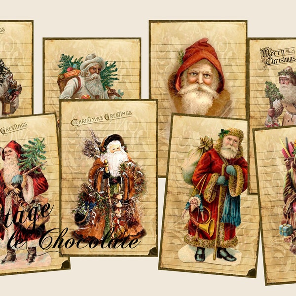 Vintage Santa Cards, Old World Christmas Santa, Christmas Scrapbook Images, Santa Graphics, Cards and Tags Holiday. No. CH228