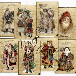 Cartões de Papai Noel Vintage, Papai Noel de Natal do Velho Mundo, Imagens de Scrapbook de Natal, Gráficos de Papai Noel, Cartões e Etiquetas de Natal. CH228