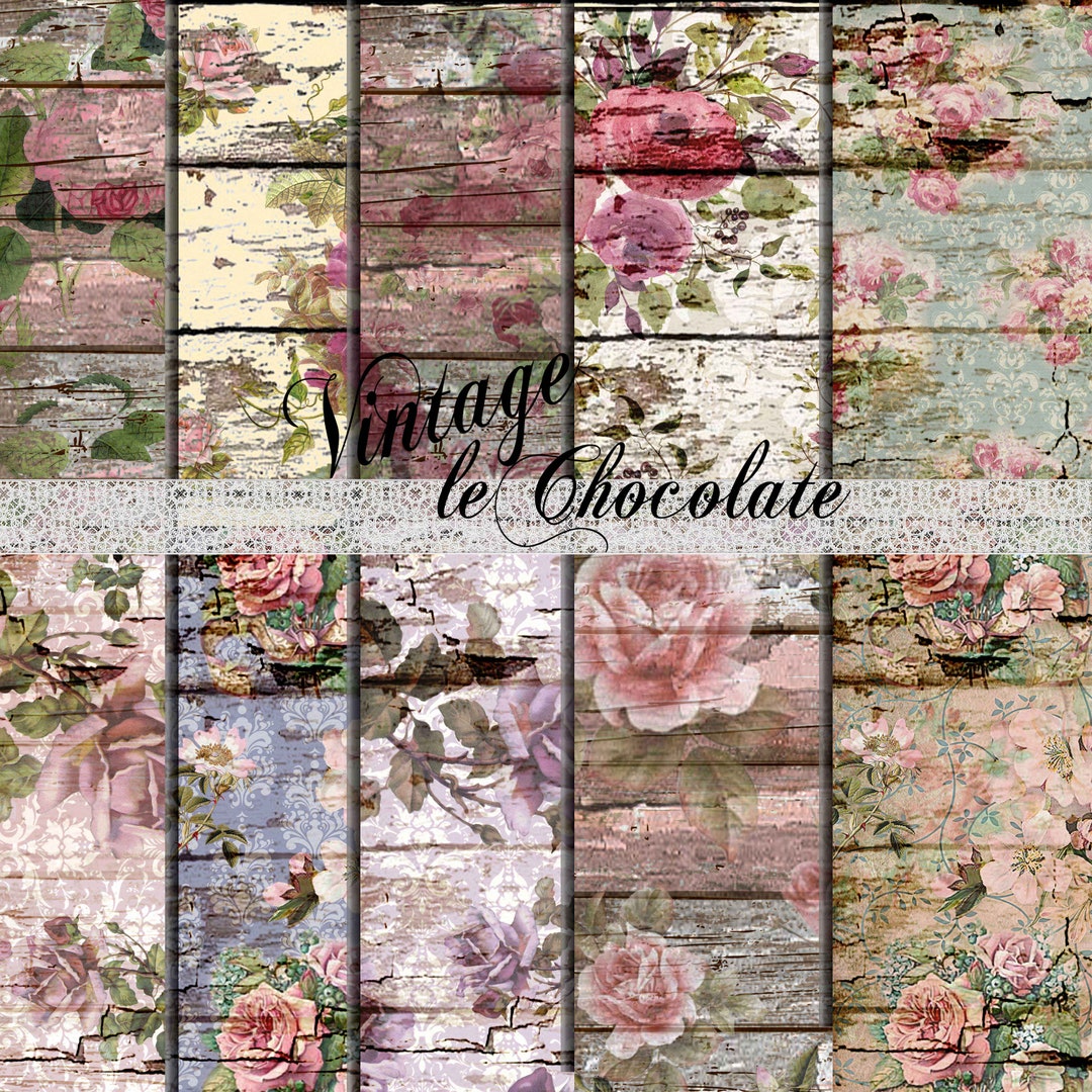 Scrapbook Paper, Wallpaper Textures, Photo Background Paper, Shabby Chic Roses, Digital Grungy ...