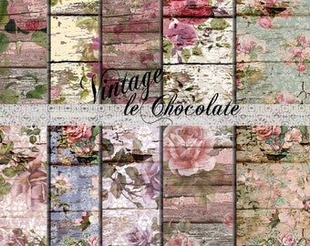 Shabby Chic Roses Scrapbook Paper: Vintage Textures (Digital Download) P186