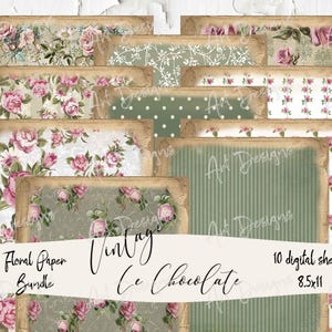 Digital Scrapbook Paper Bundle Shabby Chic Pink Rose Paper 8.5 x 11 Printable.  P111