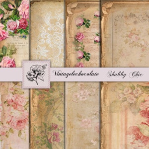 Papel floral digital con rosas, papel para álbumes de recortes, páginas antiguas desgastadas, papel digital vintage, papel rosa desgastado. T6.VA