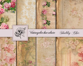Rose Floral Digital Paper: Shabby Chic Scrapbook Pages (Digital Download)