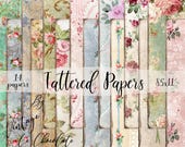 Vintage Tattered Wallpaper Printable, Shabby Chic Paper Pack, Junk Journal Scrapbook Pages, Digital Download