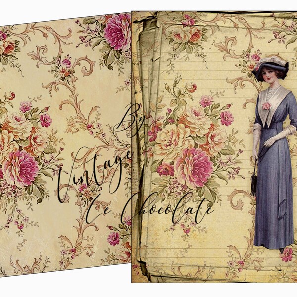 Vintage Ladies Journal Paper, Vintage Scrapbook Paper, Decoupage Printable. 205