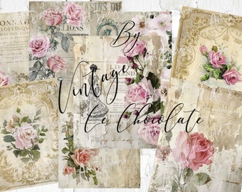 May include: A collage of vintage-style images featuring pink roses, floral designs, and text. The text includes "Vintage", "By", "Chocolate", and "Life's Splendour".