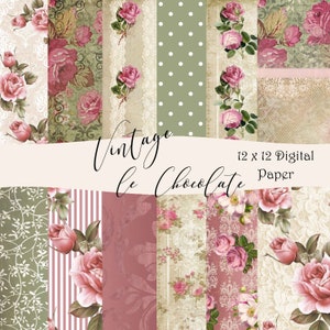 Pink Floral Digital Paper- Digital Vintage Rose Paper-Vintage Scrapbook Paper. P84