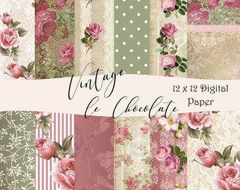 Papier numérique floral rose - papier numérique vintage rose - papier de scrapbooking vintage. P84