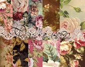 Digital Paper, Digital Shabby Floral Paper, Shabby Chic Rose and Brown Paper, Vintage Pink Rose Digital Paper. dp.58