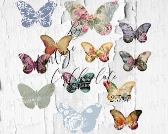 Vintage Butterfly Clip Art Floral Scrapbook Ephemera (Digital Download)