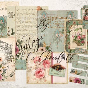 Diário de lixo Shabby Chic, papel digital para scrapbooking para impressão, criação de cartões, diários de arte alterados, páginas de decoupage. P327
