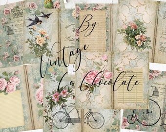 Junk Journal Kit, Vintage Collage, Digital Download, Printable Shabby Paper, Scrapbooking, P369