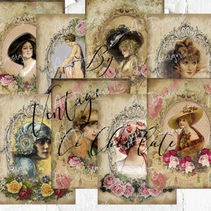 Shabby Chic Cards Printable Tags Vintage Ladies Shabby Rose Paper.  517