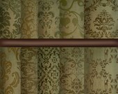 Victorian Green Damask Background Paper, Vintage Printable Paper. 1.green