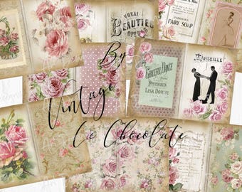 Shabby Chic Rose Junk Journal Papers: Printable Collage Sheets (Digital Download)