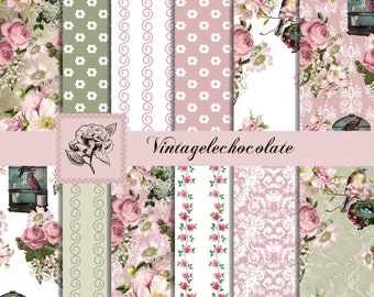 Floral Pink Roses Digital Paper: Vintage Scrapbook Designs (Digital Download) P70