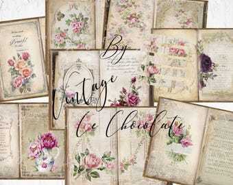 Shabby Chic Floral Junk Journal Pages: Vintage Ephemera (Digital Download)