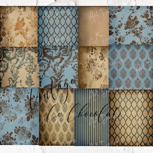 Vintage Teal Digital Papier: Florale Scrapbook Hintergründe (Digitaler Download) No1teal8