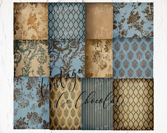 Vintage Teal Digital Paper: Floral Scrapbook Backgrounds (Digital Download) No1teal8
