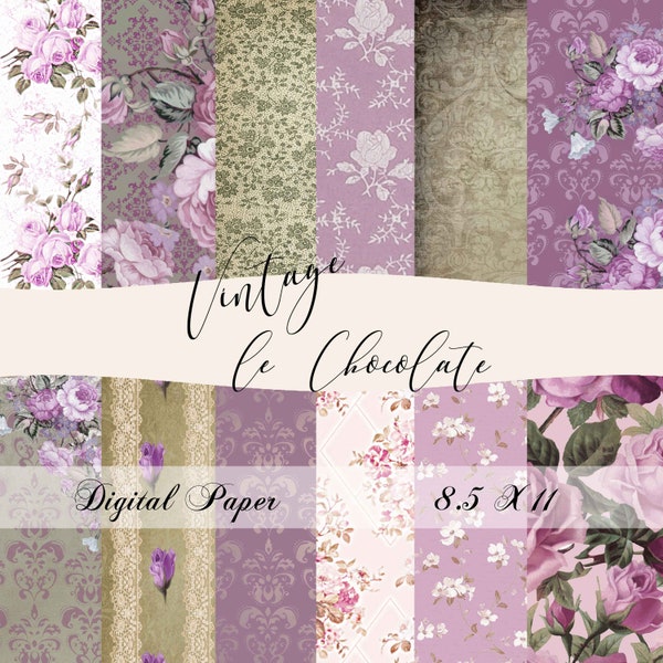 Digital Scrapbook Paper, Digital Paper, Floral Lavender Digital Paper, Lilac Lace and Floral, Digital Lilac Rose Paper. No. P126.VA