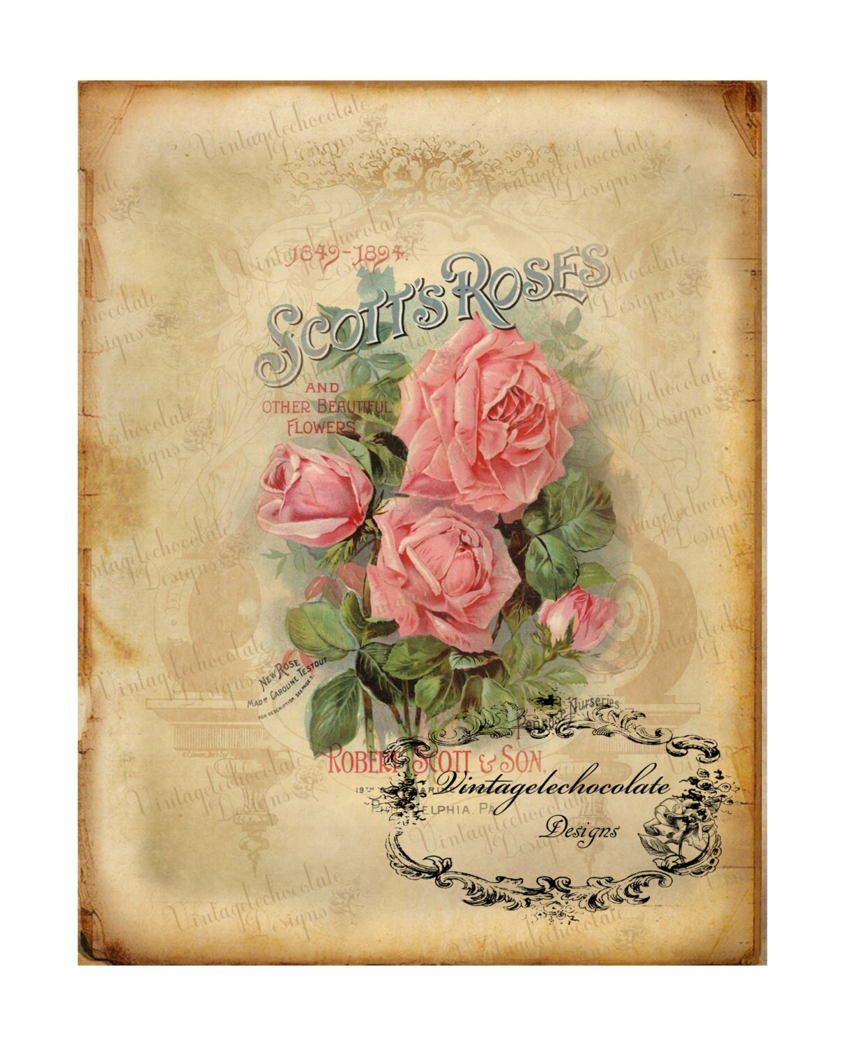 Digital Pink Rose Paper Scrapbook Paper Digital Vintage Etsy