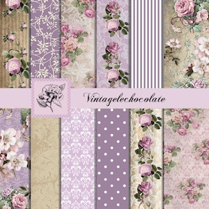 Lavender Floral Rose Scrapbook Paper, Digital Pink Floral Paper, Vintage  Digital Lilac Rose Paper, Printable Digital Paper. No. P98.VA 