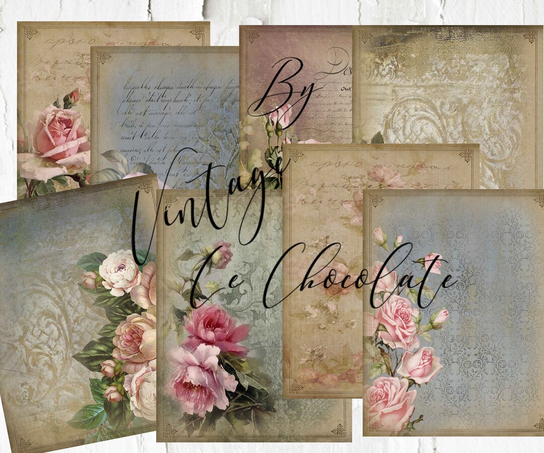Digital Junk Journal Paper: Vintage Rose Collage Scrapbooking Digital ...