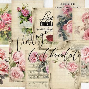 Shabby Vintage Floral Cards Junk Journal Printable Papers Digital Collage, Scrapbooking Digital Download. P375