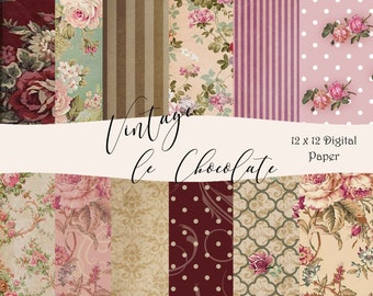 Scrapbook Digital Paper burgundy rose paper card making and invitations. P62
