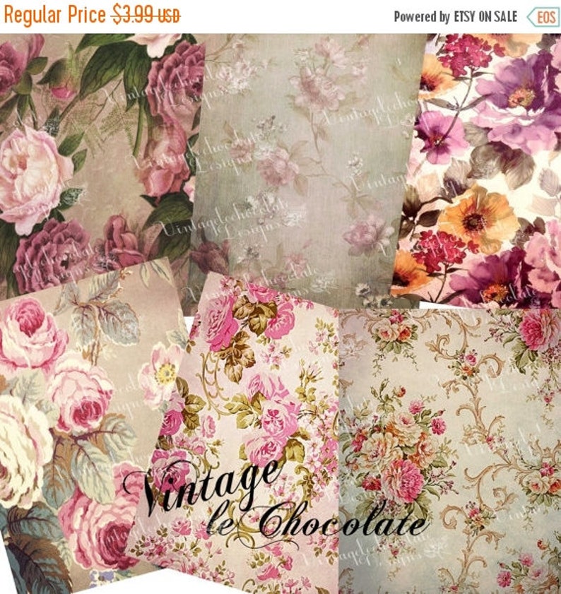 Digital Floral Paper, Digital Shabby Chic Paper, Digital Floral Shabby Paper, Printable Digital Shabby Chic, Floral Digital Paper. No. p121 image 2