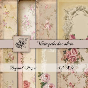 Floral Rose Junk Journal Paper: Shabby Chic Vintage Background (Digital Download)