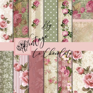 Pink Floral Digital Paper- 8.5x11 Vintage Rose Paper-Vintage Scrapbook Paper. P84.2
