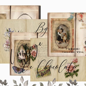 Shabby Junk Journal Victorian Collage Scrapbooking Rose Printable Paper, Antique Papers Floral Digital Paper. P301