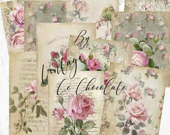 Junk Journal Kit Vintage Rose Shabby Collage Sheet Digital Scrapbook Printable Journal Scrapbooking.
