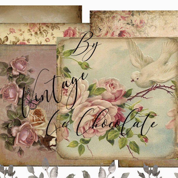 Pink Floral Paper, Rose Journal Scrapbook Paper, Vintage Floral Background, Vintage Decoupage.  P37