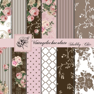 Papel para scrapbook Shabby Rose, diário vintage, papel vintage rosa e marrom, papel Cottage Rose, papel Victorian Rose. P96
