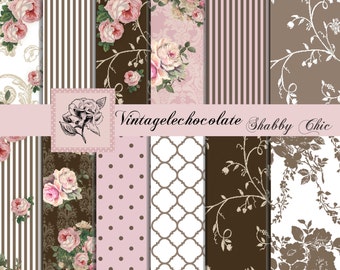 Shabby Rose Scrapbook Paper: Vintage Pink & Brown (Digital Download)