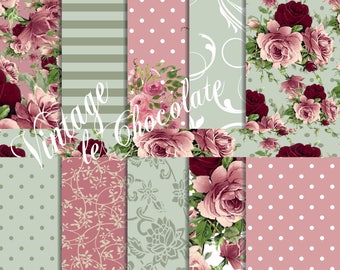 Shabby Chic Rose Paper, Printable Scrapbook Paper (Digital Download)