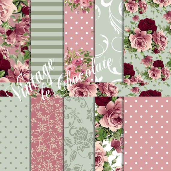 Scrapbook Paper, Digital Design Paper, Shabby Chic Rose Paper, Printable  Pink Rose Digital Paper. No. P145 