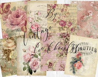 Vintage Rose Junk Journal-sidor: Utskrivbara collageark (digital nedladdning)