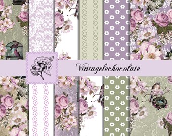 Shabby Chic Digitales Papier, Floral Scrapbook Paket, Vintage Rosen Muster (Download) P71