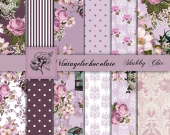 Rose Scrapbook Printable Paper, Digital Pink Floral Paper, Vintage Digital Lilac Rose Paper, Printable Digital Paper. No. P98.VA