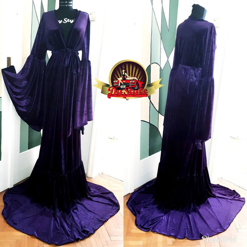 Purple Velvet Robe, Velvet Gown, Purple Velvet Dressing Gown, Royalty Robe, Medieval Purple Velvet Dressing Gown image 3