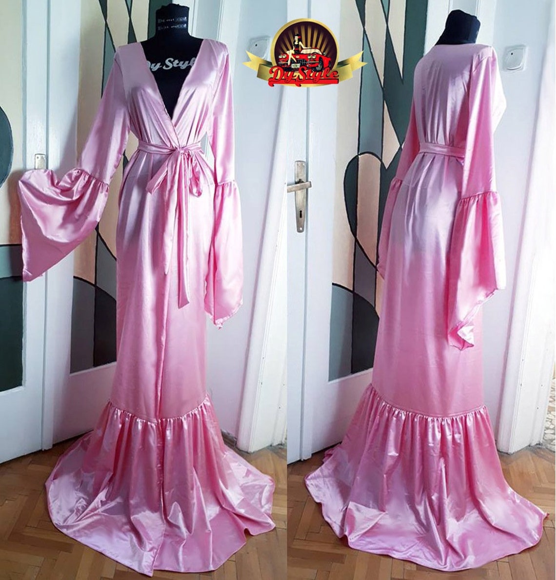 Pink Satin Dressing Gown Silky Pink Satin Bride Dressing - Etsy Australia