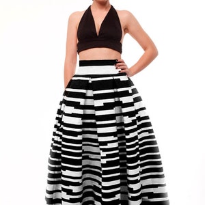 Maxi Floor Skirt, Pleated Stripes Black and White Long Skirt With Pockets, Bridemaids Skirt, Prom Skirt, Stripes long skirt, Plus size skirt image 1
