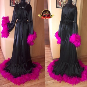 Black with Hot Pink Big Feathers Robe/Stage Dress