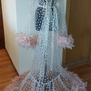 Peignoir de mariée en tulle de luxe, lingerie plumes à pois, dimension personnalisée