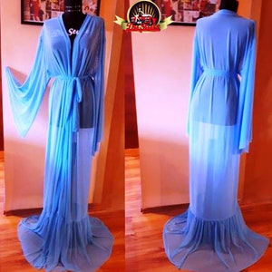 Chiffon Blue See Through Duster Robe Beach Dress image 3