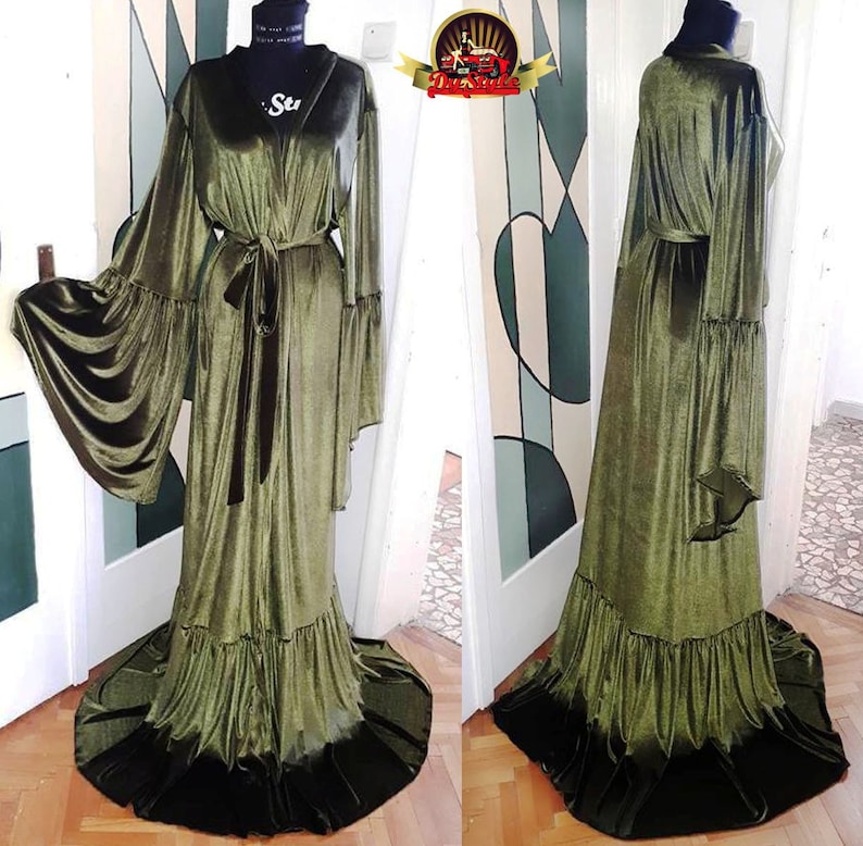 Green Velvet Robe, Green Duster, Green Velvet Dressing Gown image 8