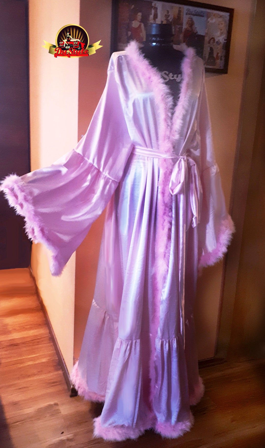 Pink Satin With Pink Marabou Feathers Dressing Gown - Etsy